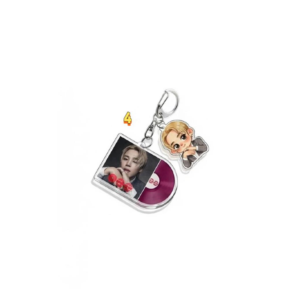 BTS Vinyl Record-style Keychains, Cute Real-life and Cartoon Member Designs, Celebrity Merchandise Support Pendants, 8 Styles Available