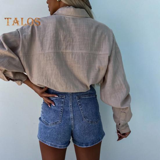 Dámské košile s dlouhým rukávem a klopou, jednořadé košile, jednobarevné, volné, halenka, podzimní, ležérní topy