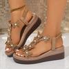 Fashion Women Sandals Lightweight Elastic Band Sandals 2025 New Slip on Wedges Shoes Woman Rhinestone Butterfly Platform Sandals Women