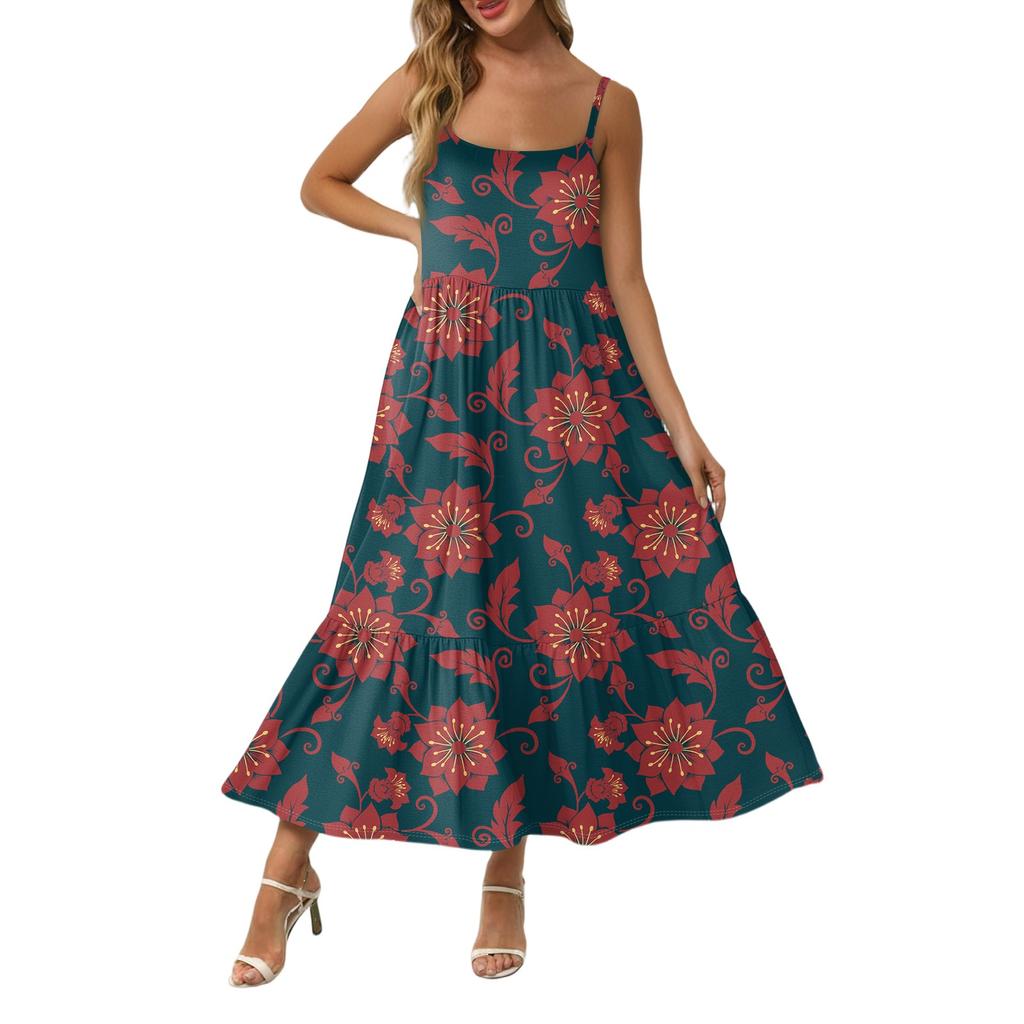 Women's Long Beach Casual Elegant Spaghetti Strap Maxi Dress Stitching Low-key Flowing Bohemian Dress