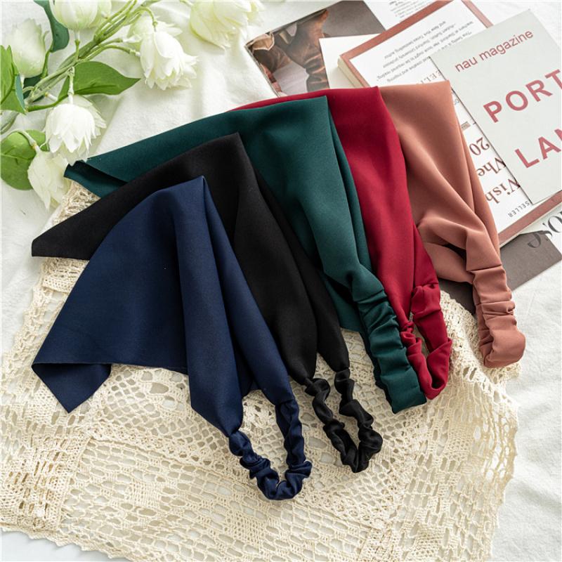 Elastic Wide Bandana Headband Triangular Hair Scarf For Women Solid Color Retro Turban Headwrap Chic Boho Hair Accessories