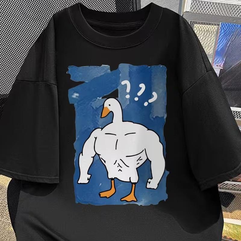 Funny Buff Duck Meme T-Shirt Confused Muscular Goose Graphic Tee Casual Short Sleeve Top Unisex Tshirt Men Women S