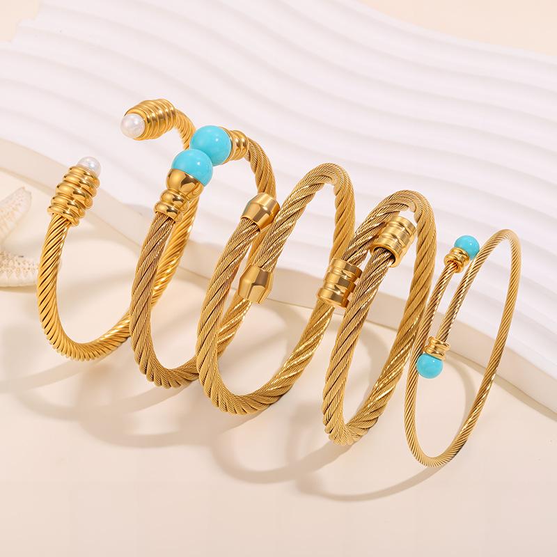 Popular, Personalized Trend, Retro Stainless Steel Winding Geometric , Pearl Steel Wire