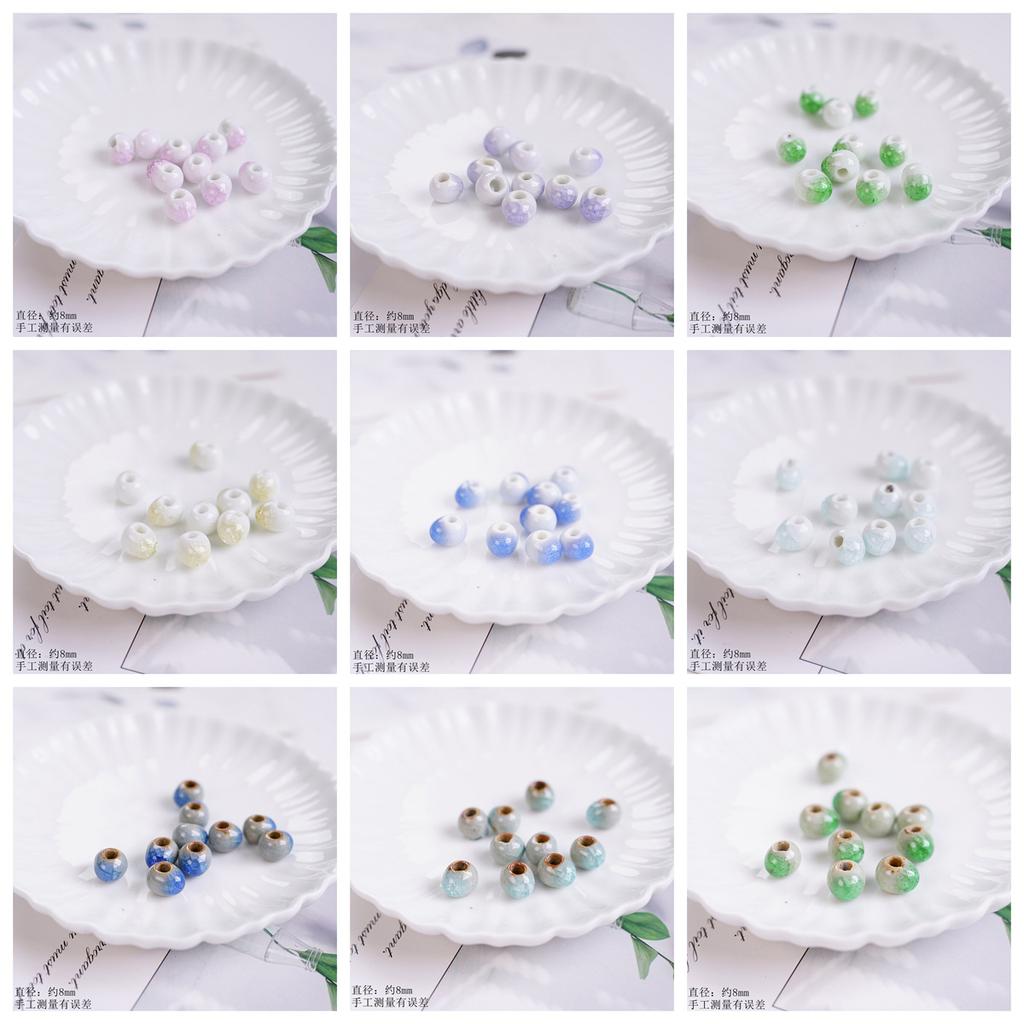 8Mm Ceramic Round Beads Water Drop Ice Crack DIY Accessories, Loose Beads Bracelet Necklace Material Bag Tail Beads
