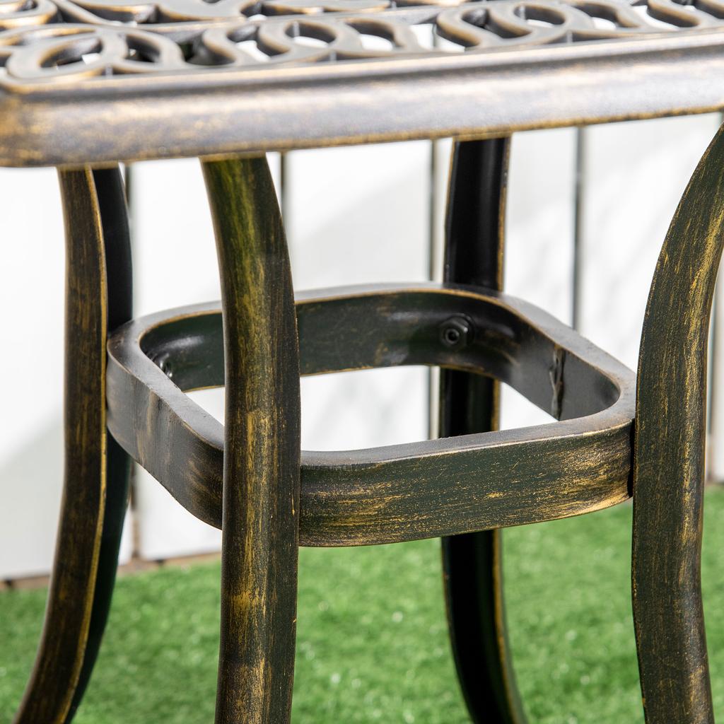 Zewnętrzny Stolik Boczny na Taras z Średnicą 38 mm. Otwór na parasol, Patio stolik kawowy z odlewanego aluminium, 54 x 54cm, Odcień brązu