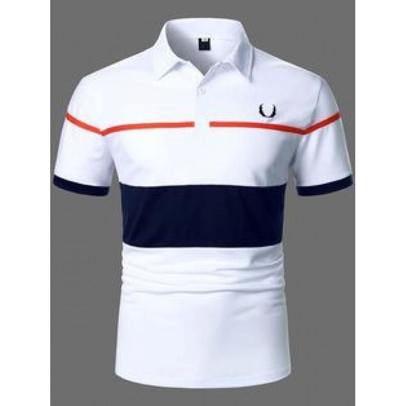Mens Short Sleeve Polo Shirt Slim Fit Casual Tee Breathable Cotton Print Design