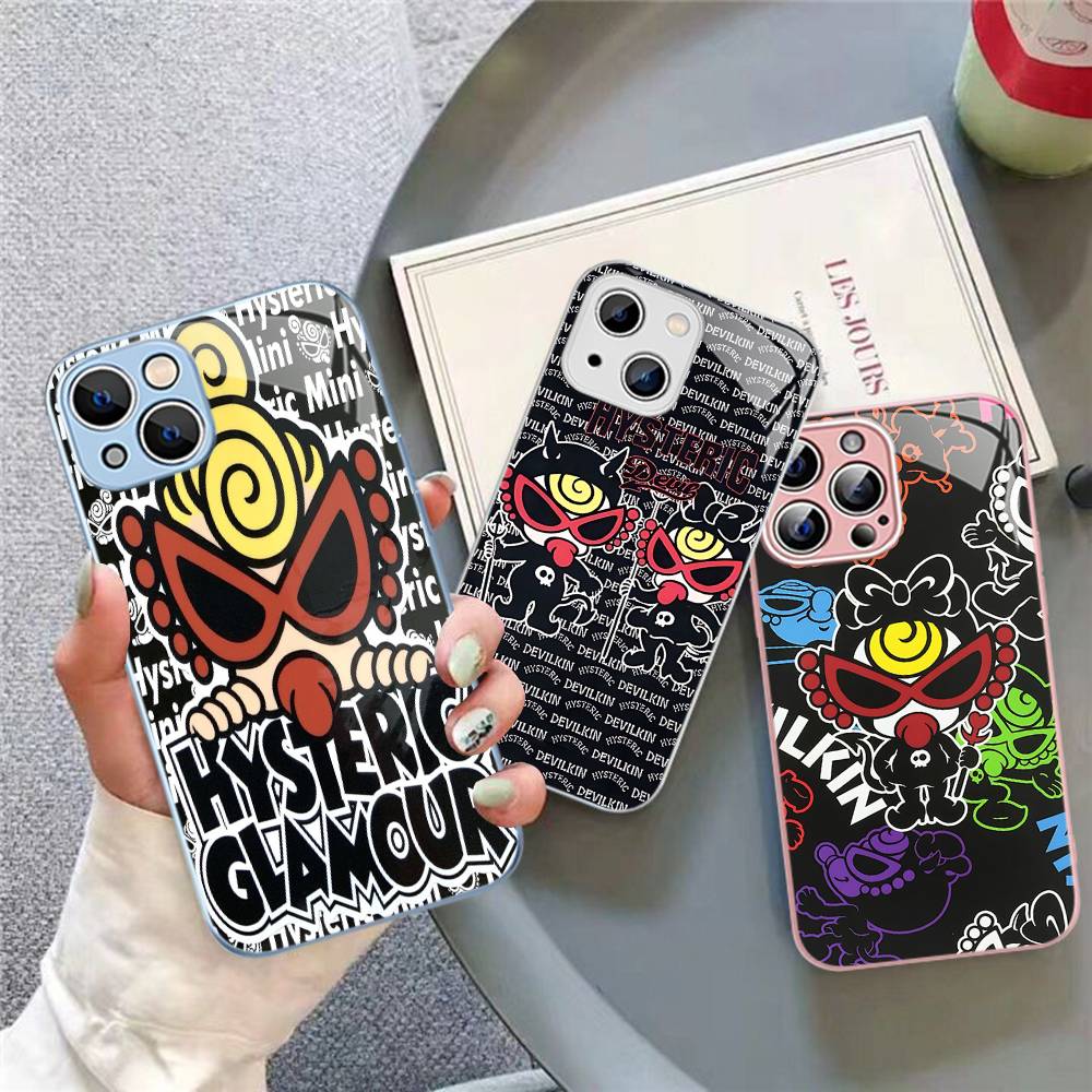 Japan Fashion H-Hysteric M-Mini For iPhone 14 13 12 Mini 11 Pro XS Max X XR 14 Plus Tempered Glass Cover
