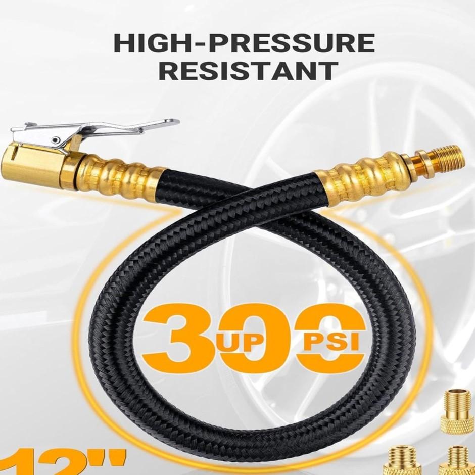 High Pressure Tire Inflator Hose With Valve Adapter For Air Compressor Quick Connect Fits Car Motorcycle