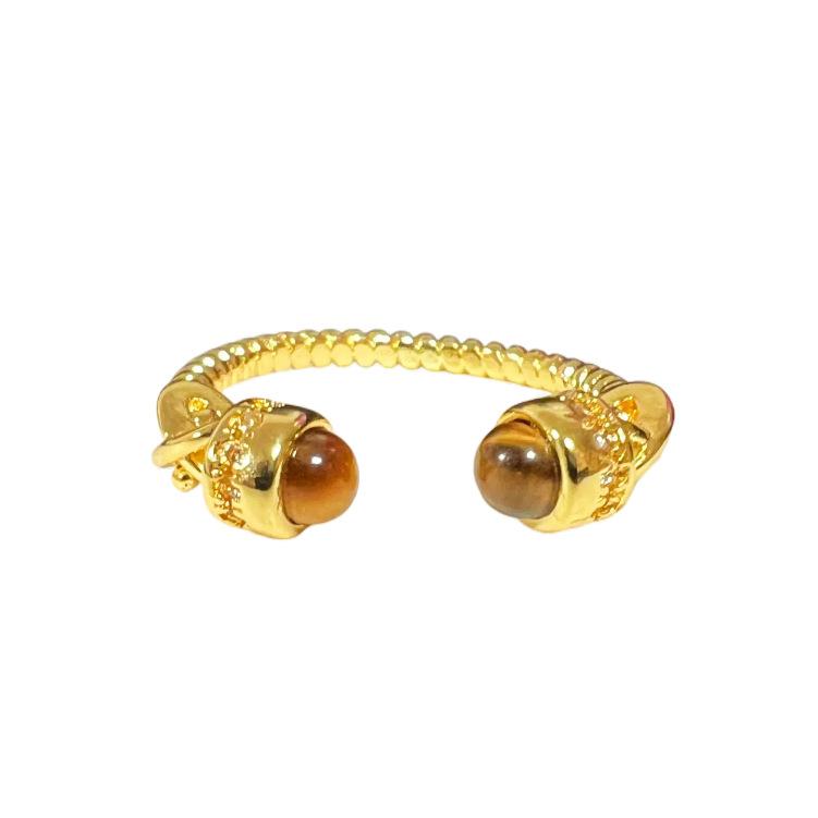 Medieval French Retro Gold Imitation Tiger'S Eye Stone Sunflower Opening Ring Niche High-End Unique Ring
