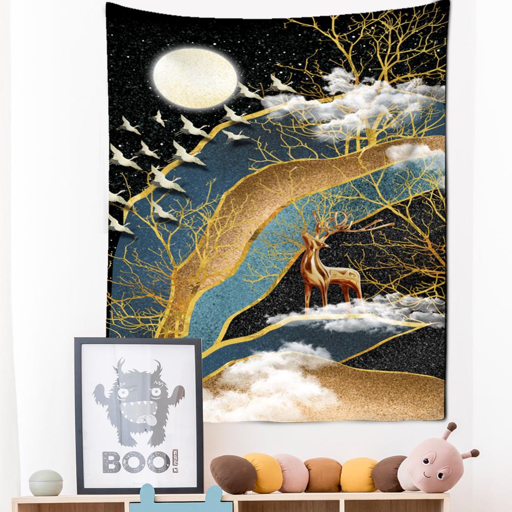 Neon Impression Painting Tapestry Wall Hanging Bohemian Style Elk Koi Psychedelic Witchcraft Living Room Home Decor