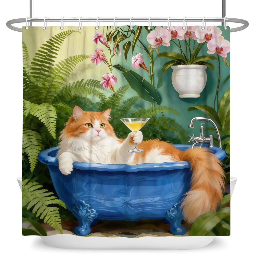 Cute Animals Pets Bathroom Shower Curtains Cat Dog Panda Giraffe Bathroom Decor Waterproof Curtain With Hooks Polyester Curtain