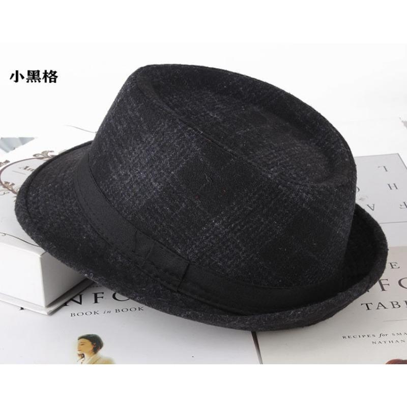 Autumn and winter men's top hat, Frannie plaid fabric warm middle-aged and elderly jazz hat casual top hat men's hat