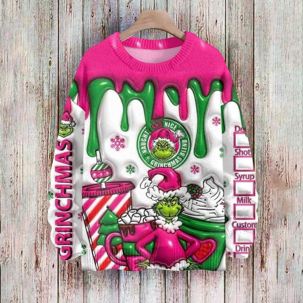 Christmas Fashion Men and Women's T-shirt Green Monster Print O-Neck Pullover Top Casual Outdoor Sweatshirt Kids T-shirt Top Clothing