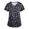 ÜbergrößeBedruckte Kasack Arbeitsuniform Oberteile für Damen V-Ausschnitt mit Überkreuzung Print Kurzarm Lustige T-Shirts Arbeitskleidung T-Shirt mit Taschen