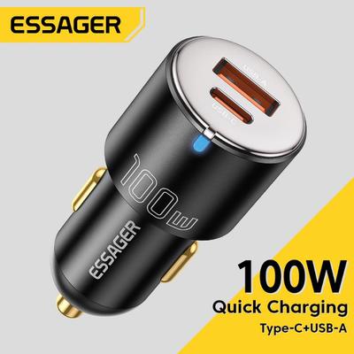 Essager 100W Autoladegerät Schnellladung Schnellladegerät QC PD 3.0 für IPhone 14 Typ C USB Autoladegerät für Samsung Laptops Tablets