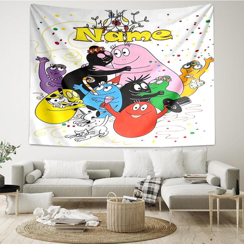 Custom Name Barbapapa Print Tapestry, Backdrop, Easy Setup, Ideal for Bedroom, Office & Living Room, with Aesthetic Wall Hanging Decor.