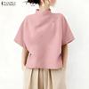 ZANZEA Women Casual Turtleneck Summer Loose Half Sleeve Blouse