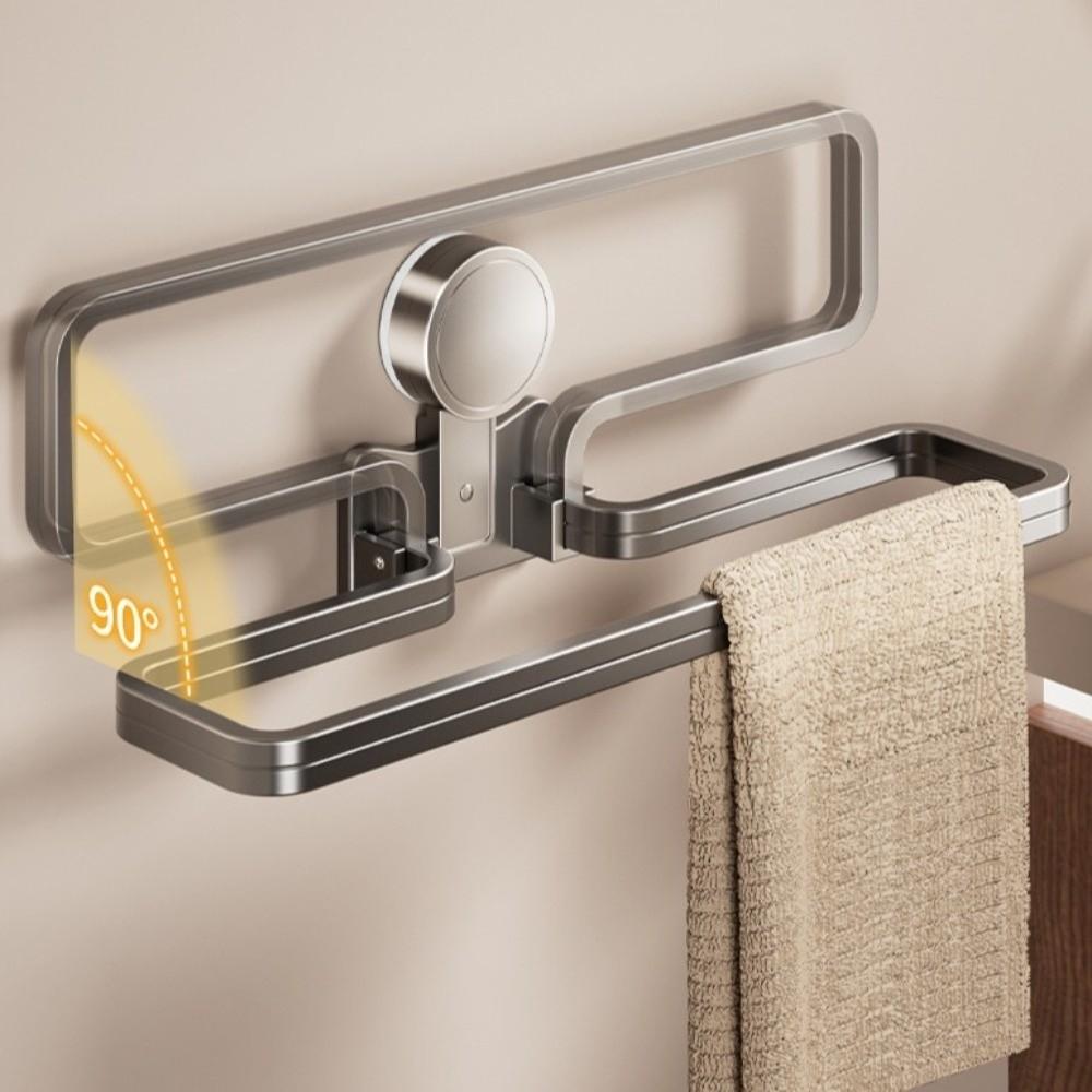 Wall Mounted Suction Cup Towel Pole Nail Free Installation Folding Storage Shelf  Toilet