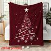 1Pc Red & Burgundy Christmas Tree Throw Blanket Soft Flannel With White Snowflake & Star Print Cozy Sofa Bed Cover Holiday Gift