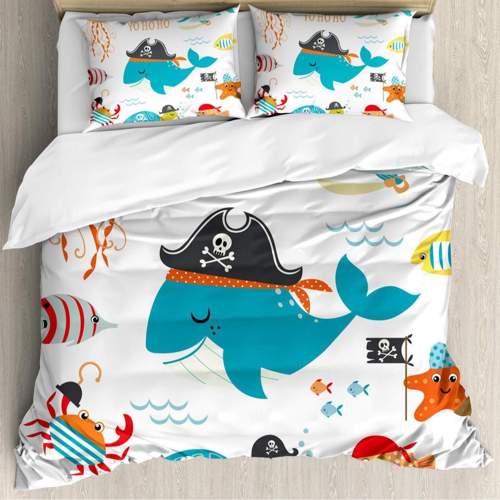 Piraten Totenkopf Bettwäsche Set Drei-teilig Segel Junge 3D Digitaldruck Bettwäsche-Set