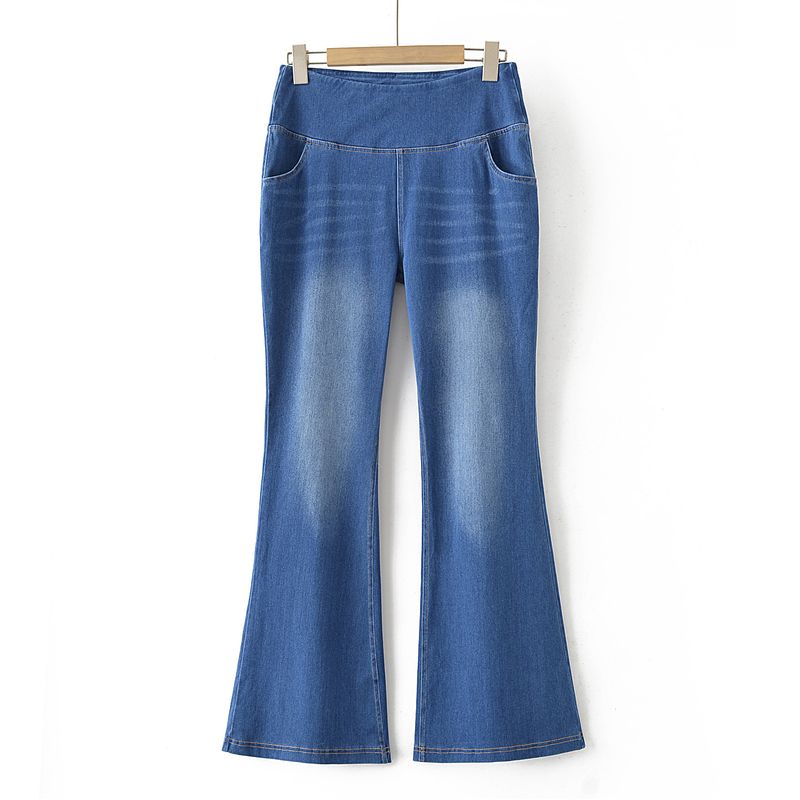 

Trade Original Order Plus size women clothing Chubby Girl Spring Summer Thin Stretch Slim fit Fashion Denim-like Fabric High Waist Flared Trousers Deep Blue M