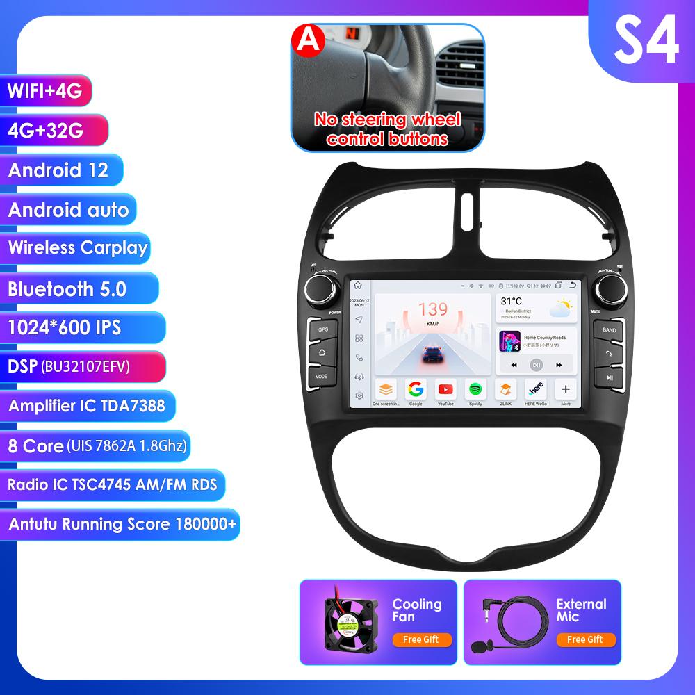 

OSSURET Интеллектуальный 7862 Android Автомагнитола для Peugeot 206 206CC 206SW 2000 -2008 Автомобильная стереосистема Мультимедиа Аудио Беспроводной Carplay 7-дюймовый головной блок A S4 8Core 4G 32G