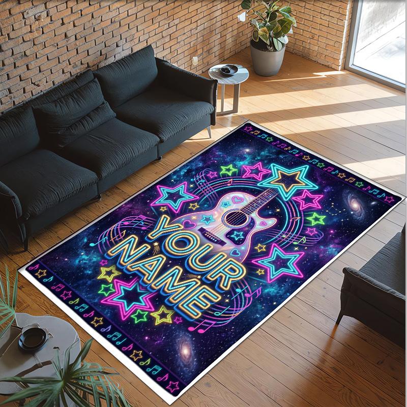 Cosmic Theme Crystal Velvet Floor Rug Personalized Custom Name Text Warm Carpet Home Decoration
