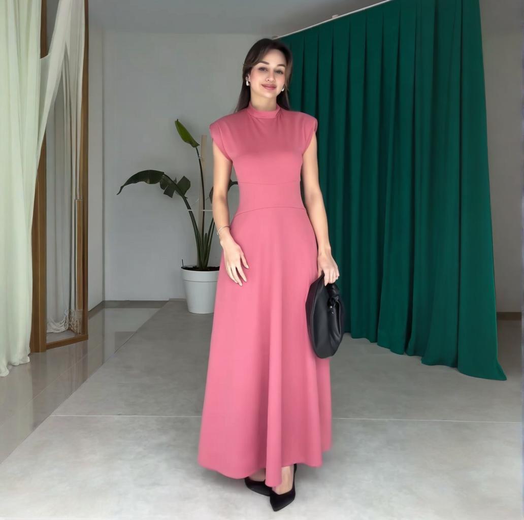 

2025 Summer European & American Slim Fit Sleeveless Solid Color Sexy Dress for Women S персиковый