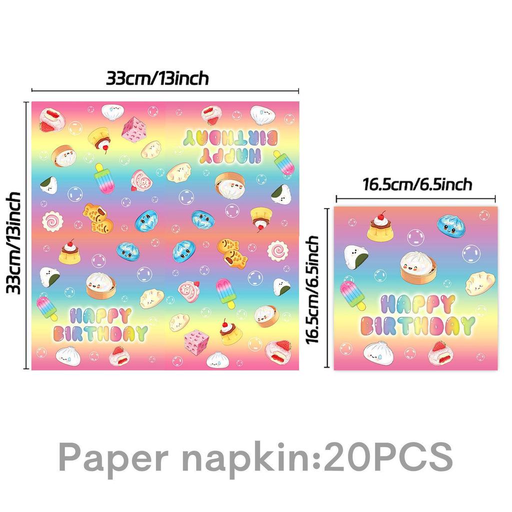 Cartoon-Themed Squishy Toy Birthday Party Set: Plates, Cups, Napkins, Flags