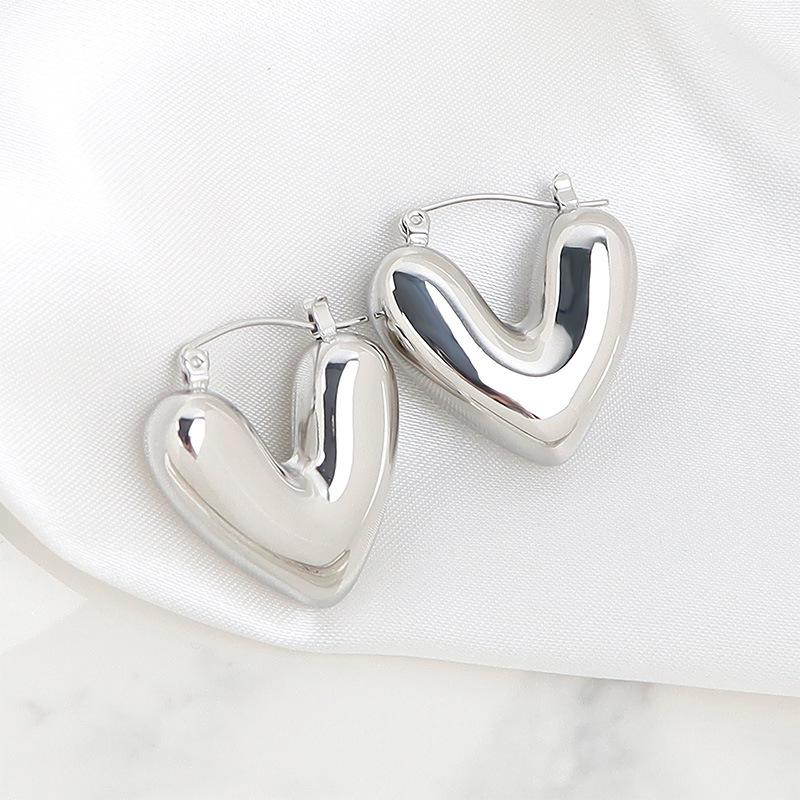 Simple Hollow Peach Heart Stud Earrings Titanium Steel Niche Exaggerated Earrings Women's