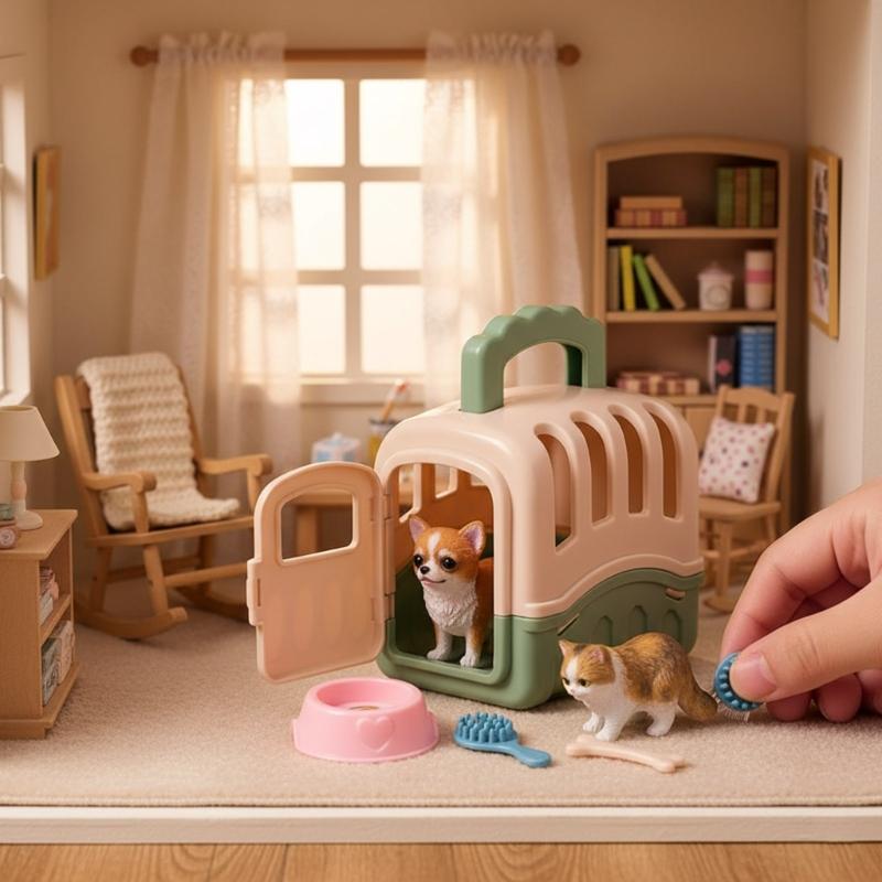 1:12 Scale Nest Pet Dog Crate Pretend-Play Kid Playset Pet Realistic Dollhouses Pet Dog Bowl