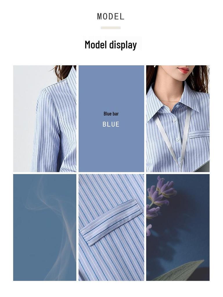 Women's Blue Striped Slim Fit College Shirt for Petite Students