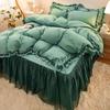 Korean Style Lace Flannel Bed Set: Princess Three-Piece Non-Slip Bedspread and Floor-Length Bed Sheet with Duvet Cover