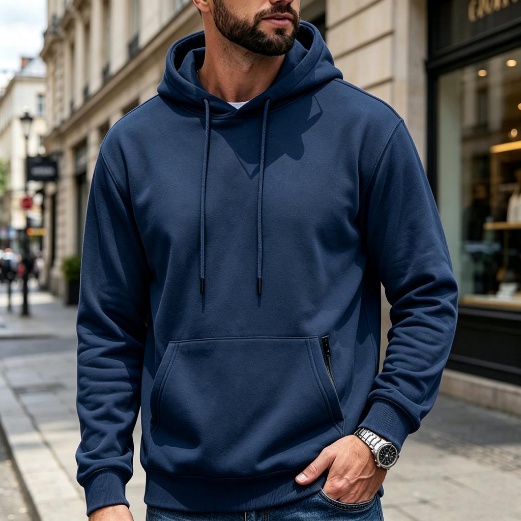 Herren-Farb-Hoodie mit seitlichen Reißverschlusstaschen, lässiges sportliches Sweatshirt