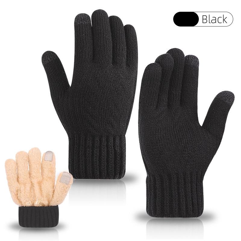 Latest mens and womens double-layer thickened knitted wool gloves autumn and winter warm and velvet cycling cold-proof touch screen gloves average size