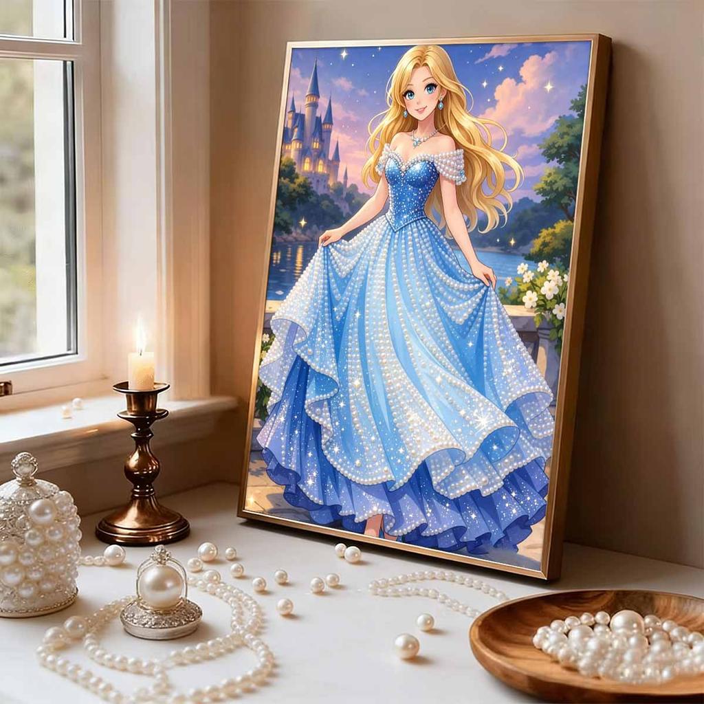 Starry Castle Cinderella New Pearl-Inlaid Frameless Art | Handmade Pearl Craft, Castle Lake Starry Theme, for Romantic Fairy Tale Decor