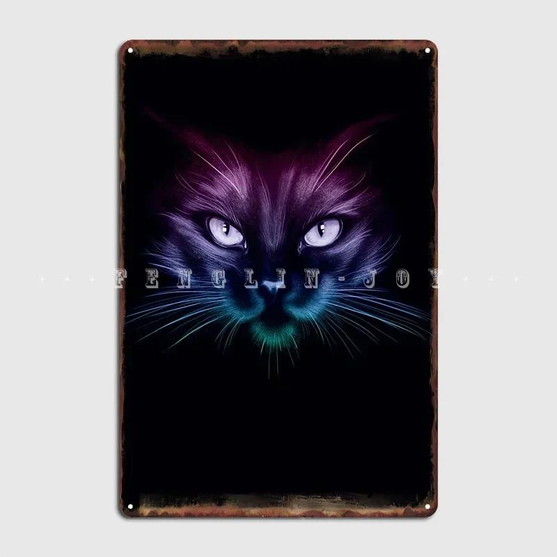 Neon Cat Face Metal Sign Cinema Garage Cave Pub Retro Plaques Tin Sign Poster