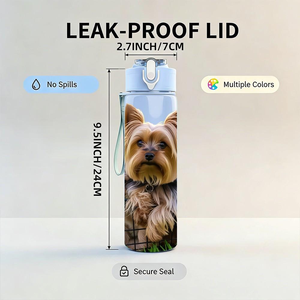 1PC Yorkshire Terrier Dog Print 750ml Color Plastic Sports Water Bottle Leakproof Flip Straw Lid Suitable for Sports Office Home Use