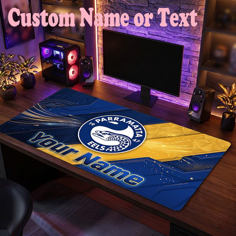 Parramatta Eels Customized Name Text Mouse Pad, Large Desk Mouse Mat Personalized Home Office Present