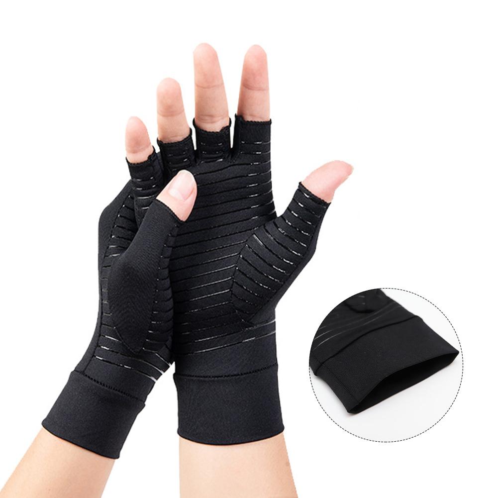 Copper Fiber Half-finger Pressure Gloves Copper Ammonia Knitted Gloves Anti-slip Outdoor Rehabilitation Training Copper Ion Gloves