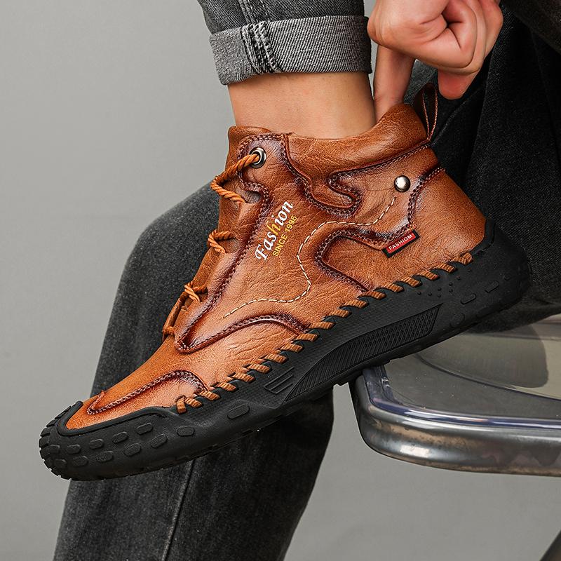 High Quality Genuine Leather Men Short Boots Handmade Mens Casual Shoes Outdoor Breathable Comfortable Man Walking Sneakers