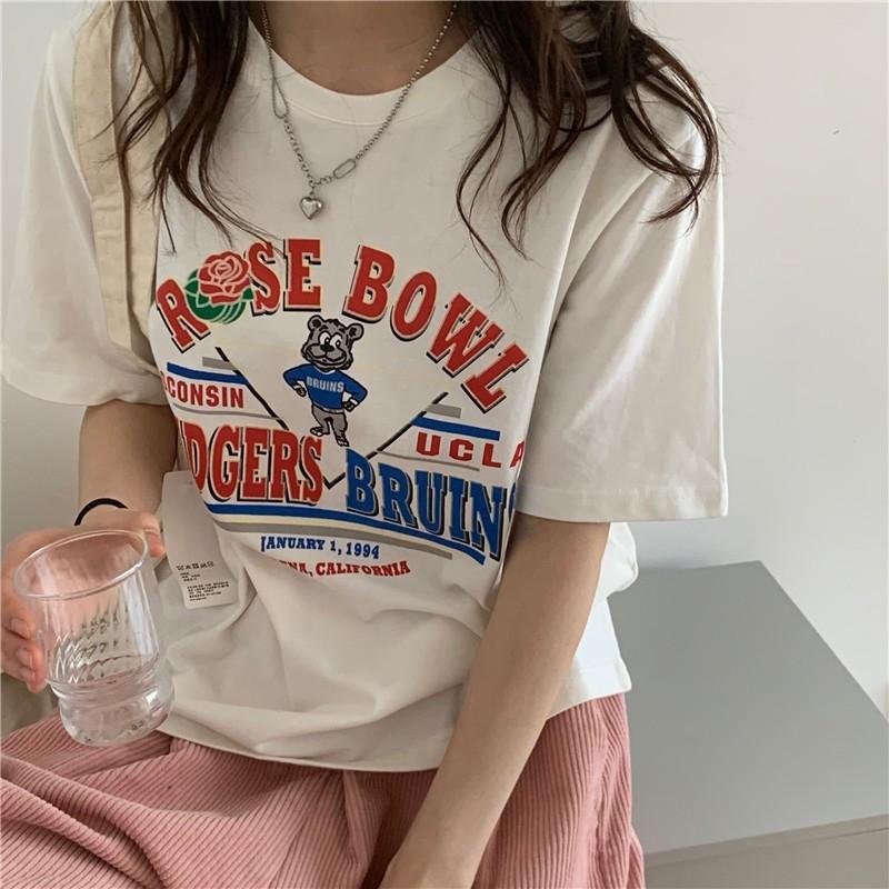 Cotton Short-sleeved T-shirt Women's Loose Original Style New Letter Printing Student T-shirt Ins Women's Fashion