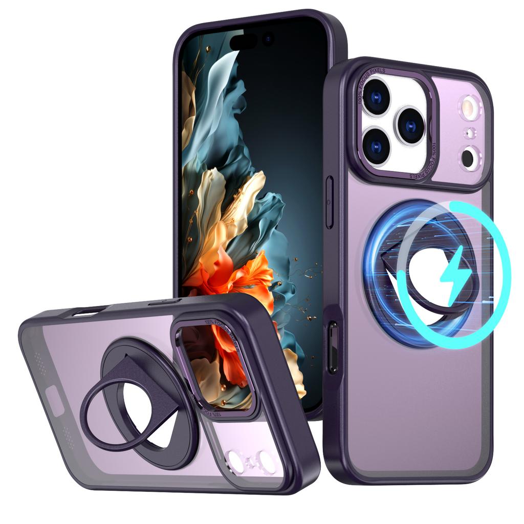For iPhone 17 Pro Clear Back Case Rotating Kickstand TPU+PC Phone Cover Compatible with MagSafe