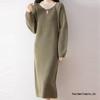 Solid Color Knitted Sweater Dress - Round Neck, Mid-Length, Loose Fit, Slimming, Fashionable for Spring and Autumn