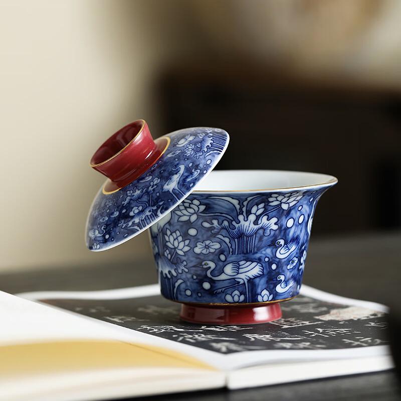 Blue & White Crane Ceramic Floating Gaiwan Tea Set