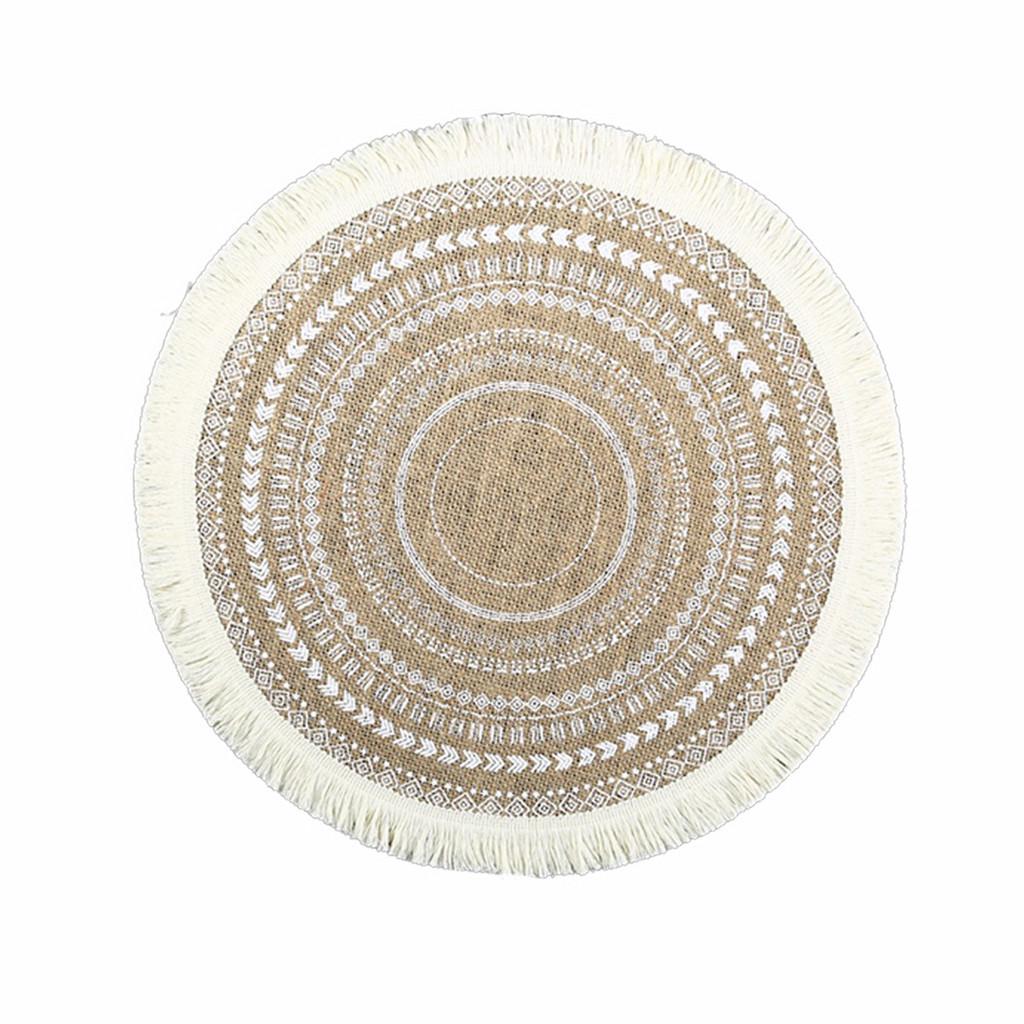 Sottopiatti Rotondi in Juta Naturale con Motivo Floreale Ecologico Vintage Decorazione da Pranzo per Uso Domestico