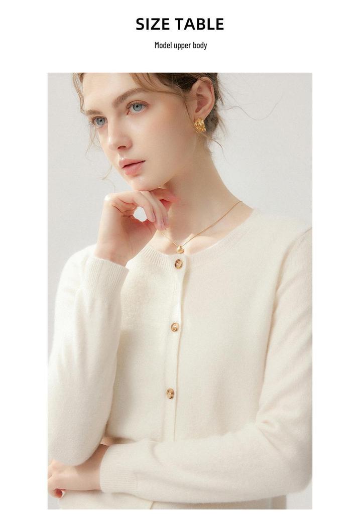 Elegant 100% Cashmere Round Neck Long Sleeve Outerwear