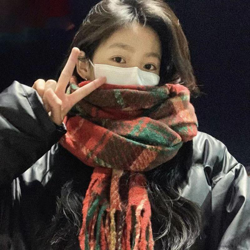 Woolen Scarf Women Chic Autumn Winter Colorful Plaid Tassel Warm Muffler Female Thermal Shawl Lady