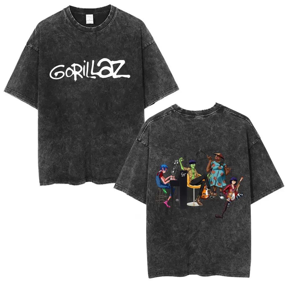 2026 Washed Vintage Rock Band Gorillaz The Now Now Album Graphic T-shirts Men Women Clothing Hip Hop Punk Oversized Crewneck T Shirts Y2K L бежевый