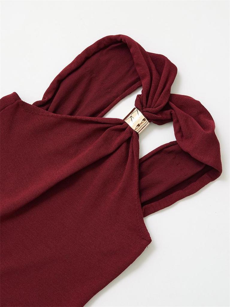 Metal Buckle Twisted Halter Slimming Women's Tank Top